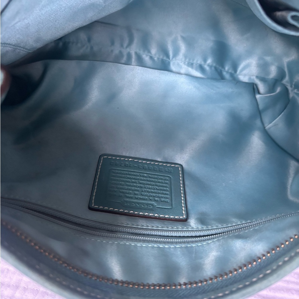 Vintage Y2K Coach Teal Leather Shoulder Bag with Front Pocket - Picture 8 of 12